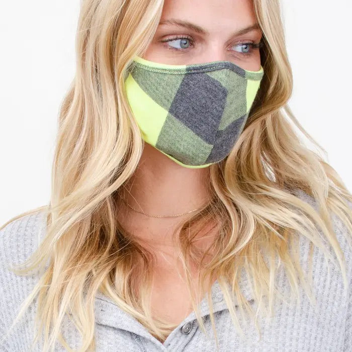 Lime Plaid Face Mask -- IN STOCK