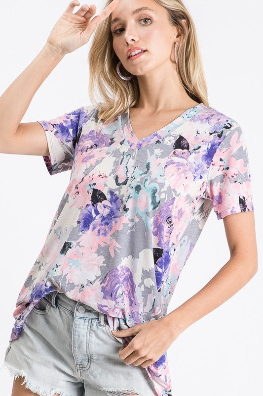 Gray Floral Top — IN STOCK