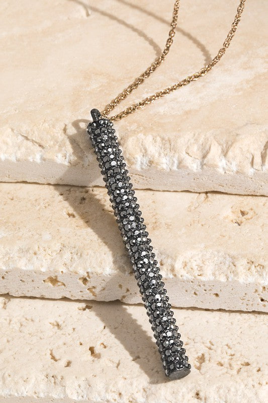 Long Pave Bar Pendant Necklace — IN STOCK