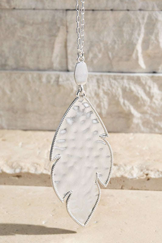 Hammered Metal Feather Necklace — IN STOCK