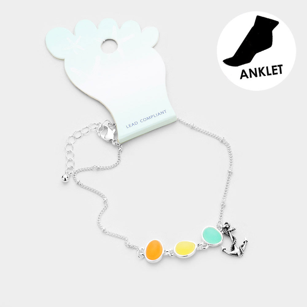 Sea Glass Anchor Anklet - IN STOCK